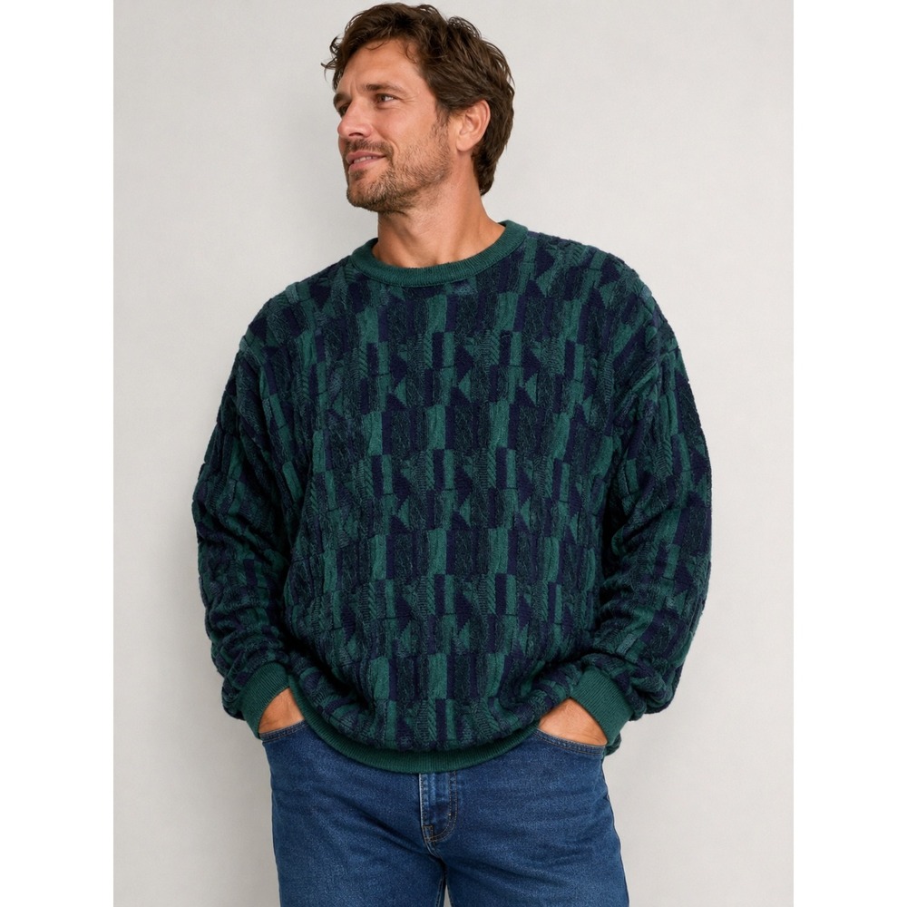 Vintage Tundra Coogi Style Merino Wool Crew Neck Geometric Knit Sweater XL / 2XL